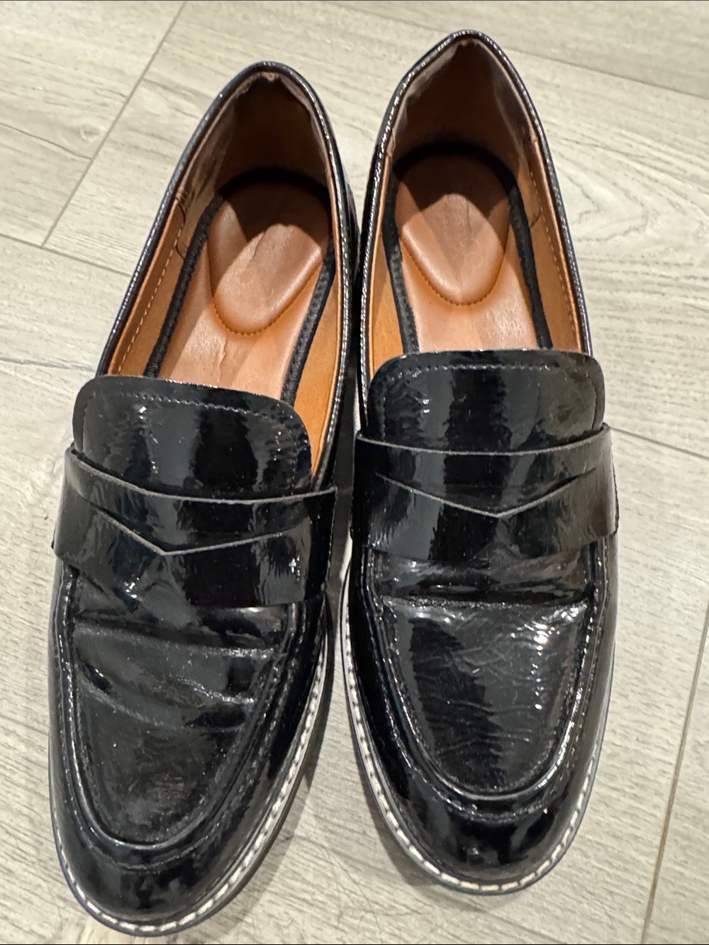 Franco Sarto Black Patent Leather Penny Loafers